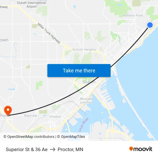Superior St & 36 Ae to Proctor, MN map