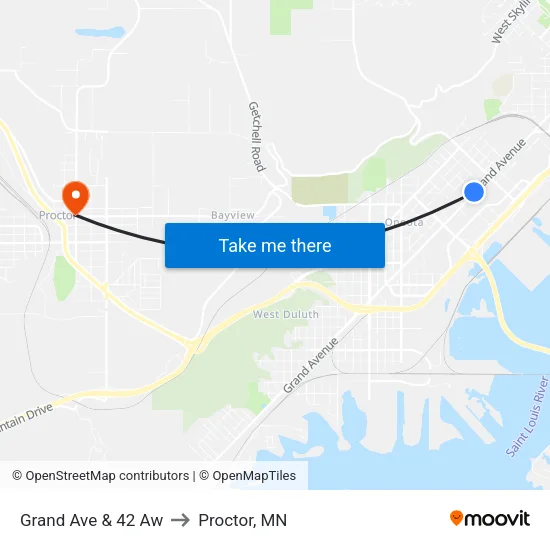 Grand Ave & 42 Aw to Proctor, MN map