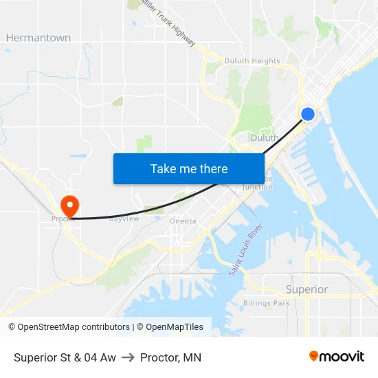 Superior St & 04 Aw to Proctor, MN map