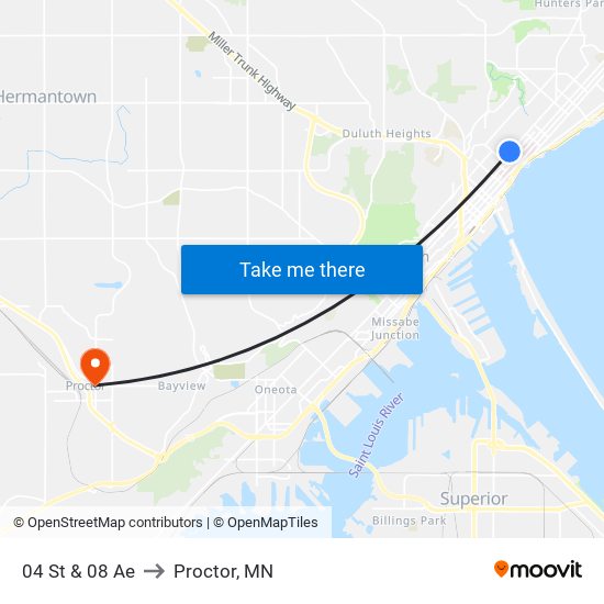 04 St & 08 Ae to Proctor, MN map