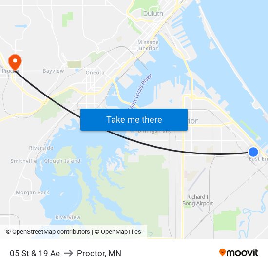 05 St & 19 Ae to Proctor, MN map