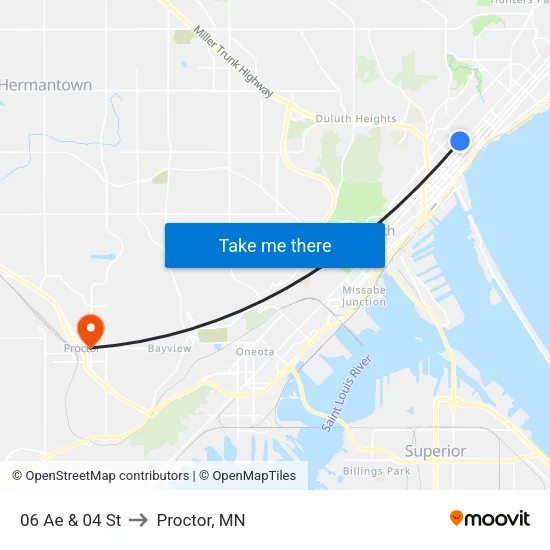 06 Ae & 04 St to Proctor, MN map
