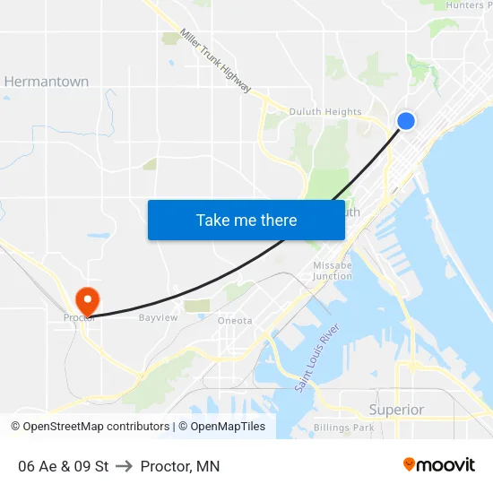 06 Ae & 09 St to Proctor, MN map