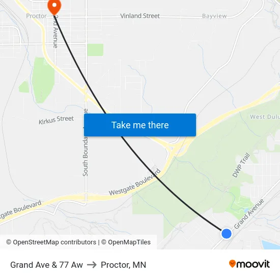 Grand Ave & 77 Aw to Proctor, MN map