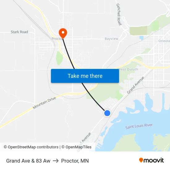 Grand Ave & 83 Aw to Proctor, MN map
