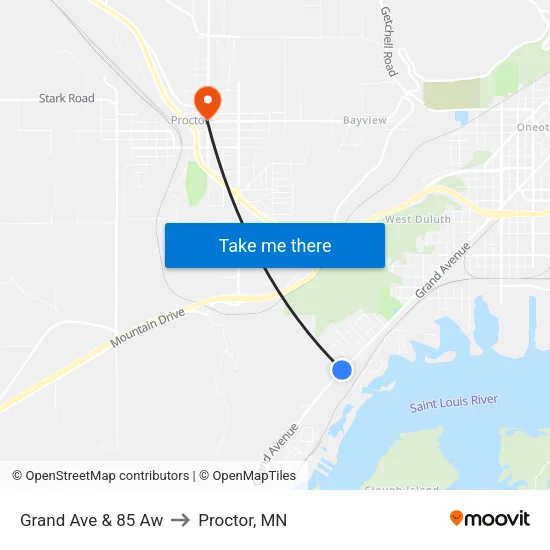 Grand Ave & 85 Aw to Proctor, MN map