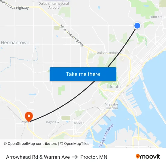 Arrowhead Rd & Warren Ave to Proctor, MN map
