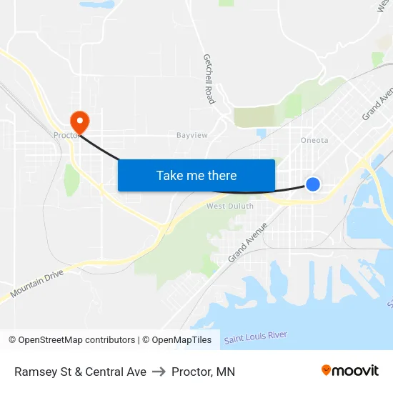 Ramsey St & Central Ave to Proctor, MN map
