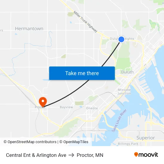 Central Ent & Arlington Ave to Proctor, MN map
