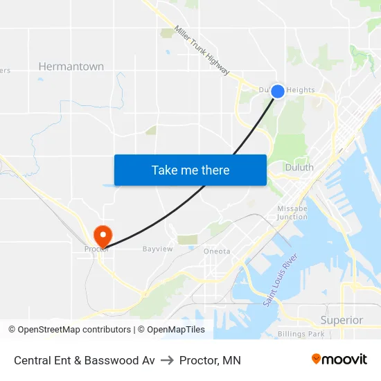 Central Ent & Basswood Av to Proctor, MN map