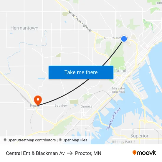 Central Ent & Blackman Av to Proctor, MN map