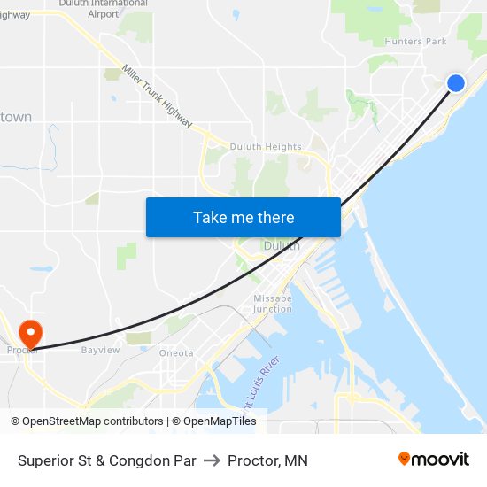 Superior St & Congdon Par to Proctor, MN map