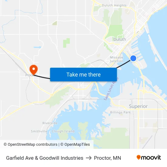 Garfield Ave & Goodwill Industries to Proctor, MN map