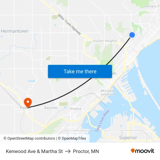 Kenwood Ave & Martha St to Proctor, MN map
