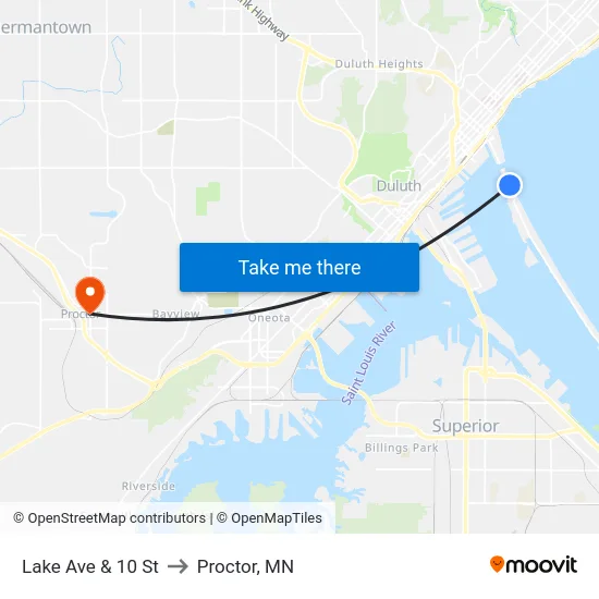 Lake Ave & 10 St to Proctor, MN map