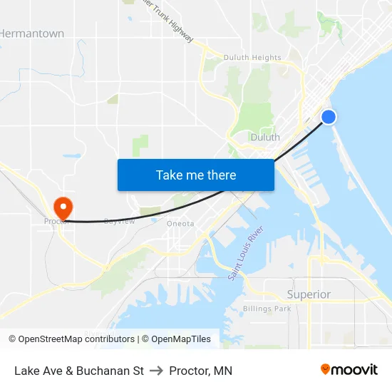 Lake Ave & Buchanan St to Proctor, MN map