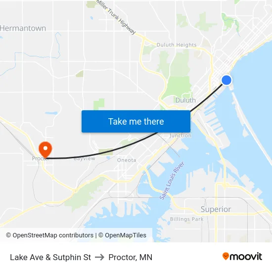 Lake Ave & Sutphin St to Proctor, MN map