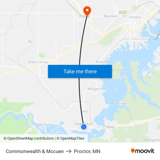 Commonwealth & Mccuen to Proctor, MN map