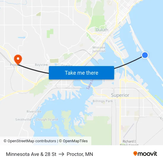 Minnesota Ave & 28 St to Proctor, MN map