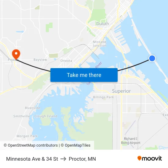 Minnesota Ave & 34 St to Proctor, MN map