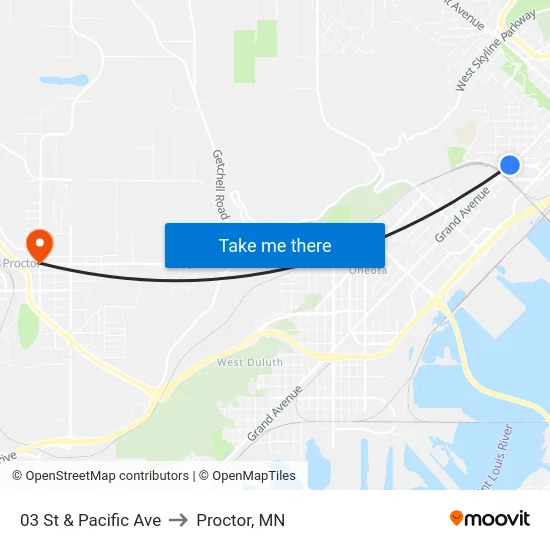 03 St & Pacific Ave to Proctor, MN map