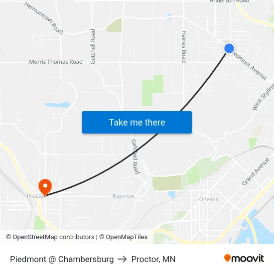 Piedmont @ Chambersburg to Proctor, MN map