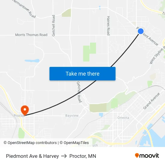 Piedmont Ave & Harvey to Proctor, MN map