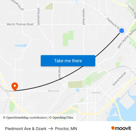 Piedmont Ave & Ozark to Proctor, MN map