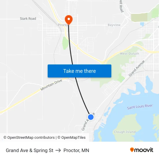 Grand Ave & Spring St to Proctor, MN map