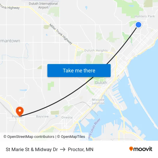 St Marie St & Midway Dr to Proctor, MN map