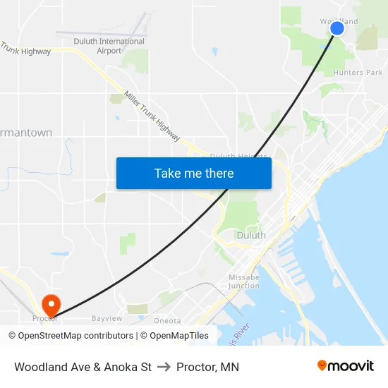 Woodland Ave & Anoka St to Proctor, MN map
