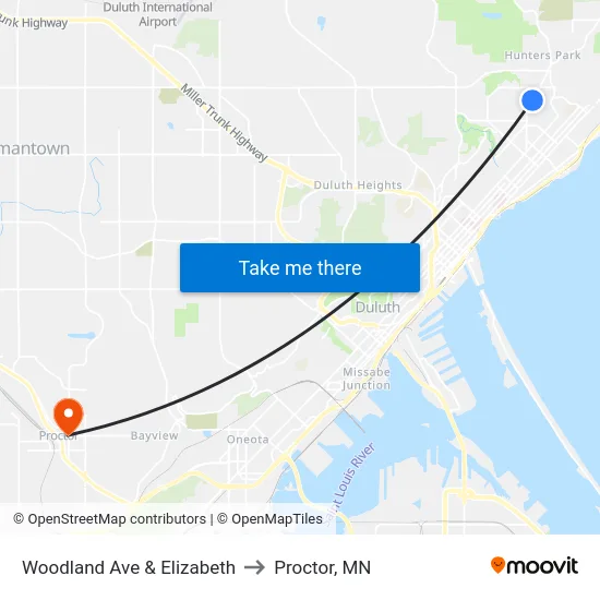 Woodland Ave & Elizabeth to Proctor, MN map