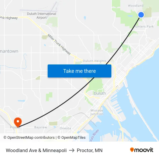 Woodland Ave & Minneapoli to Proctor, MN map