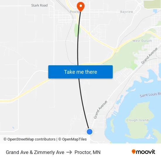 Grand Ave & Zimmerly Ave to Proctor, MN map