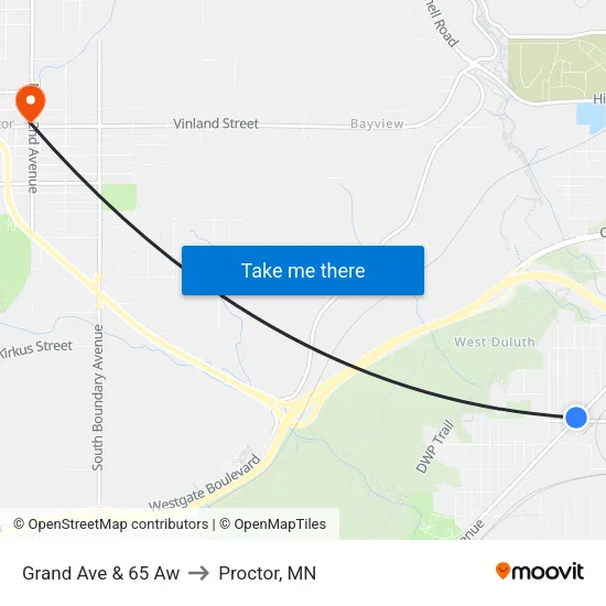 Grand Ave & 65 Aw to Proctor, MN map
