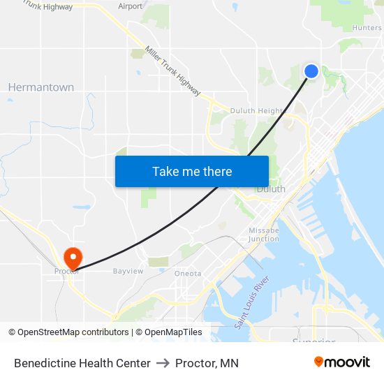 Benedictine Health Center to Proctor, MN map