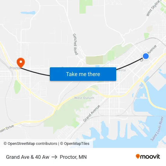 Grand Ave & 40 Aw to Proctor, MN map