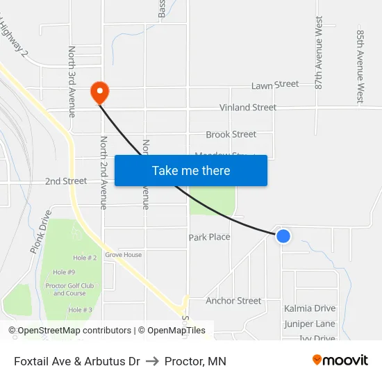 Foxtail Ave & Arbutus Dr to Proctor, MN map