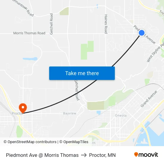 Piedmont Ave @ Morris Thomas to Proctor, MN map