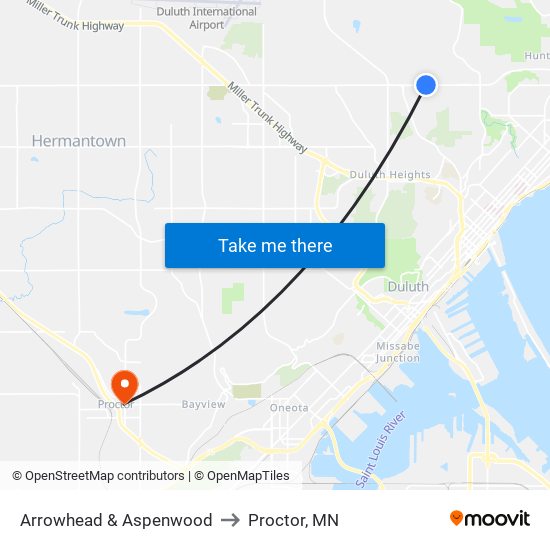 Arrowhead & Aspenwood to Proctor, MN map