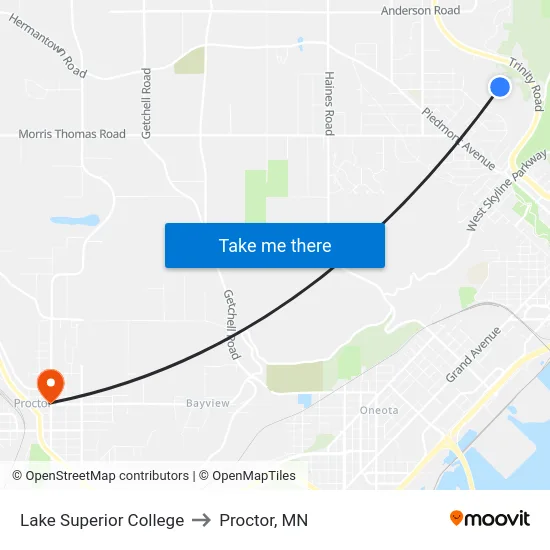 Lake Superior College to Proctor, MN map