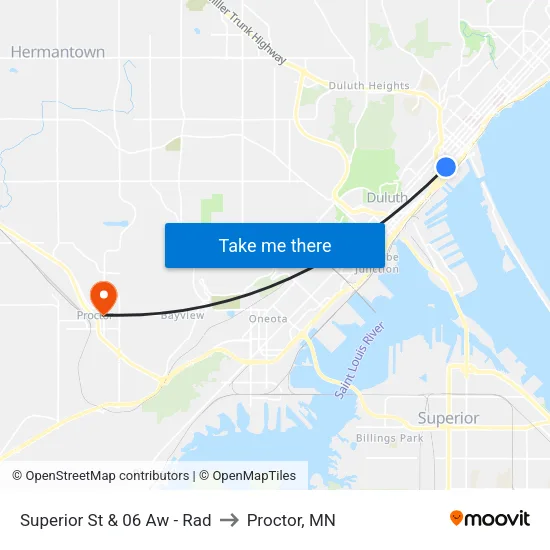 Superior St & 06 Aw - Rad to Proctor, MN map