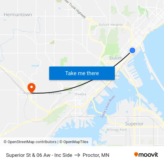 Superior St & 06 Aw - Inc Side to Proctor, MN map