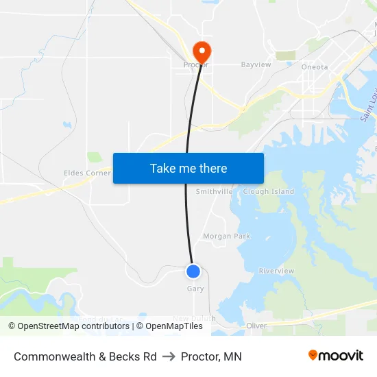 Commonwealth & Becks Rd to Proctor, MN map