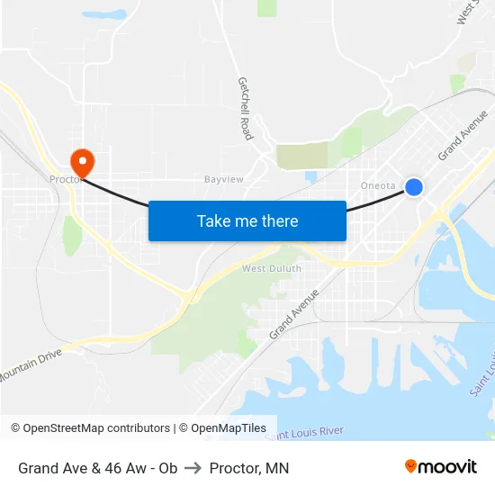 Grand Ave & 46 Aw - Ob to Proctor, MN map