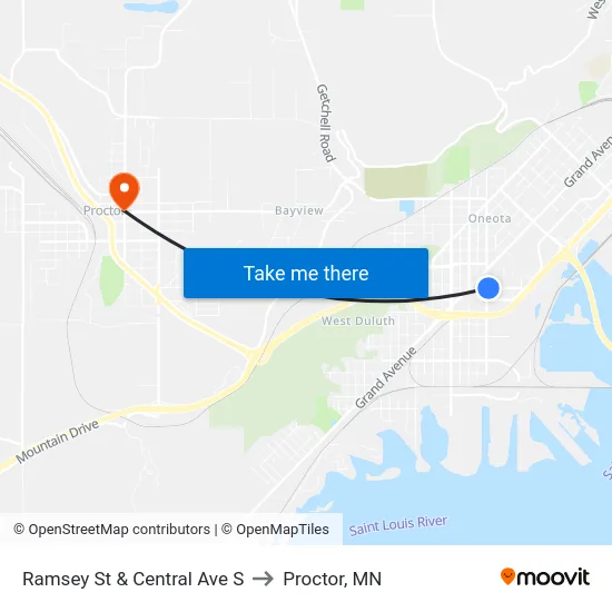 Ramsey St & Central Ave S to Proctor, MN map