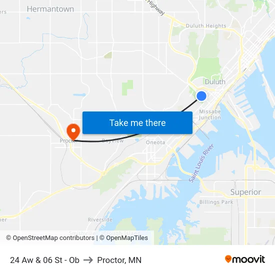 24 Aw & 06 St - Ob to Proctor, MN map