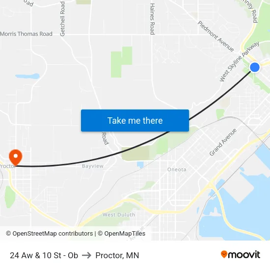 24 Aw & 10 St - Ob to Proctor, MN map