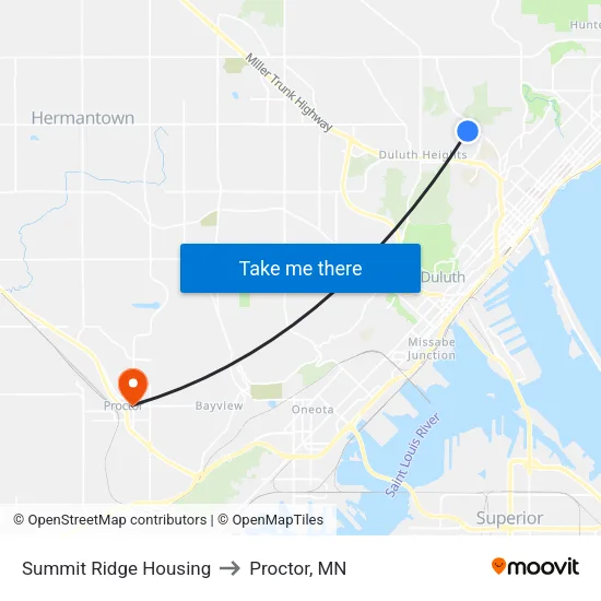 Summit Ridge Housing to Proctor, MN map