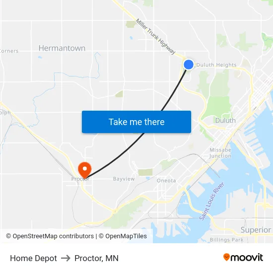 Home Depot to Proctor, MN map
